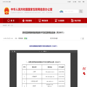 获得互联网新闻信息服务许可的互联网站名单（共186个）_中央网络安全和信息化委员会办公室